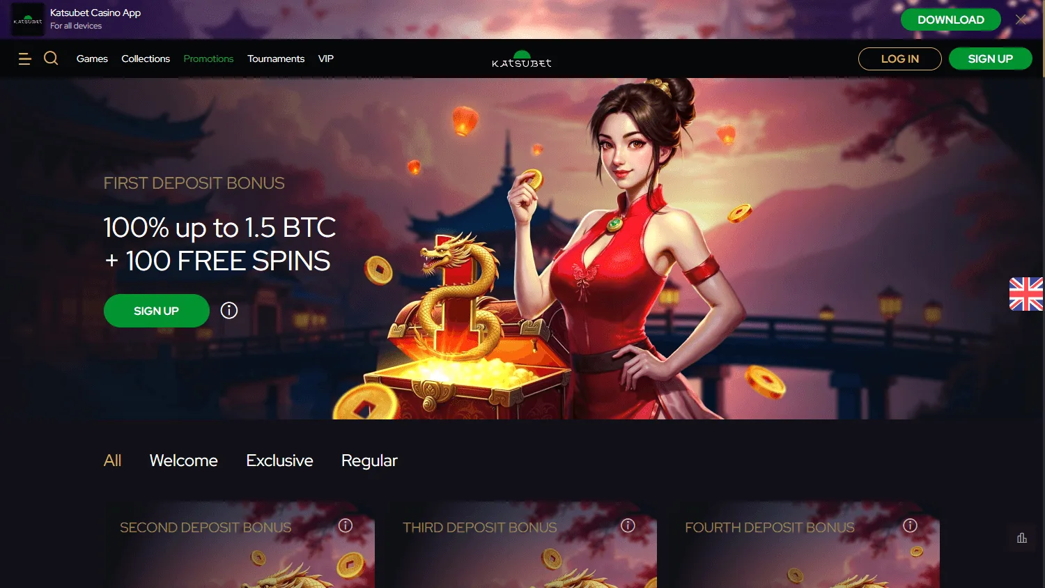 Katsubet Casino promotions interface on desktop