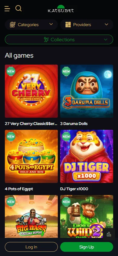 Katsubet Casino games interface on a mobile device