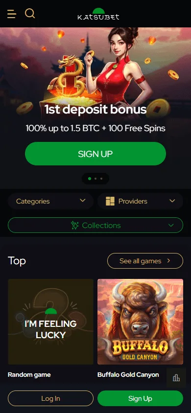 Katsubet Casino home interface on a mobile device